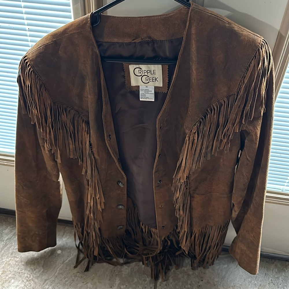 Cripple creek leather fringe jacket